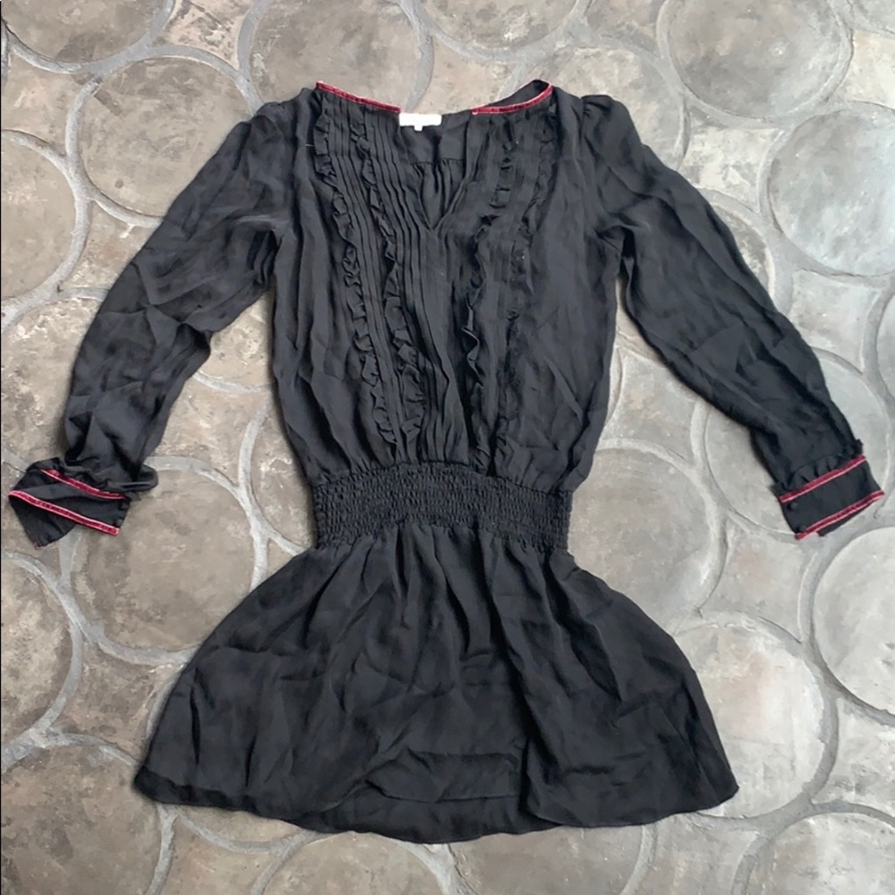 Parker Silk Mini Dress -  long sleeves velvet trim